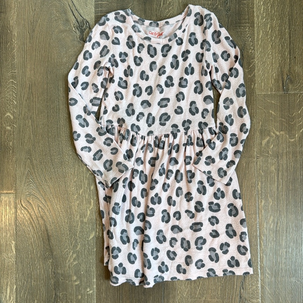 Girls Leopard Print Long Sleeve Dress